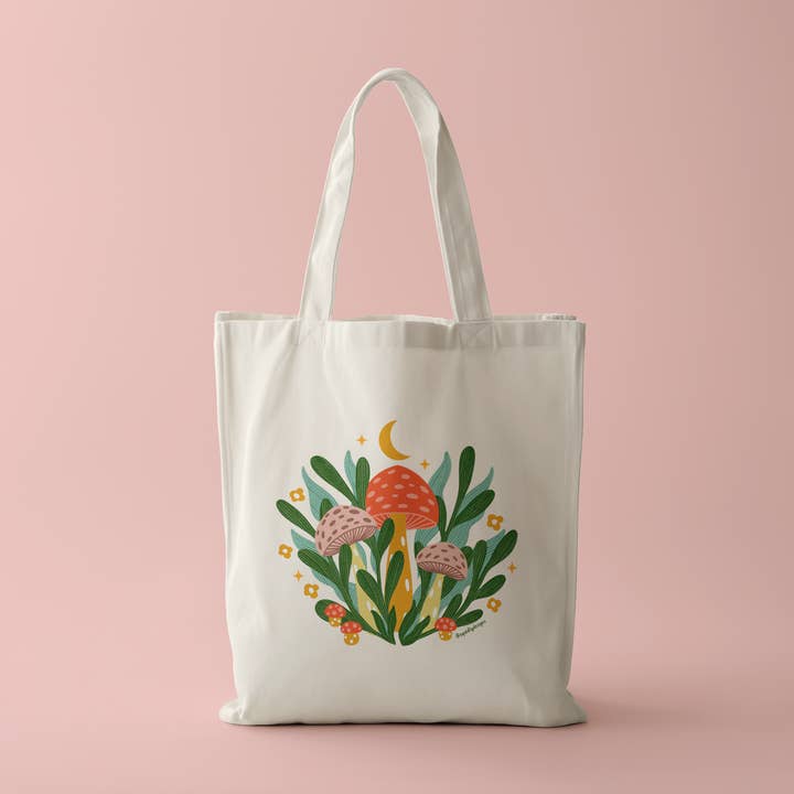 Squidly Designs - Wholesale Tote Bag - Unisex - Tote Bag - Mushroom (Double-sided)