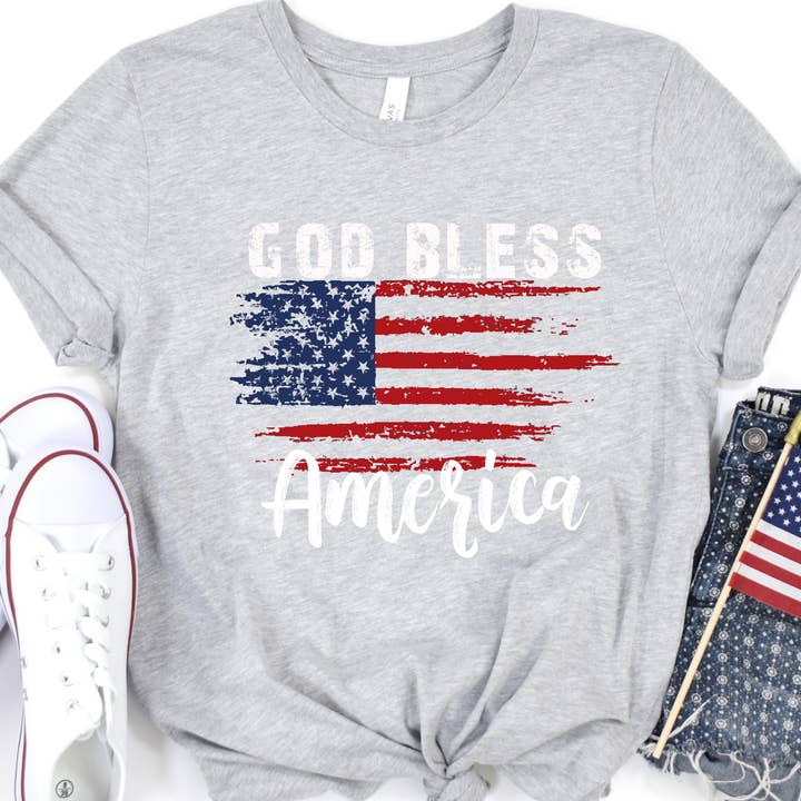 ATTA TOOD LLC - Wholesale T-Shirt (Graphic) - Women's - God Bless America distressed 4th of July graphic t-shirt