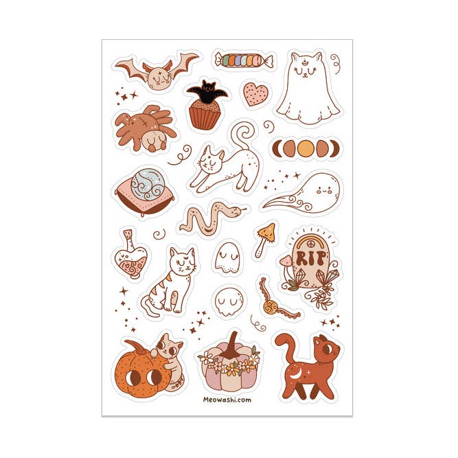 Foglio di adesivi in vinile Celestial Halloween per la vendita all'ingrosso da parte di Meowashi Studio