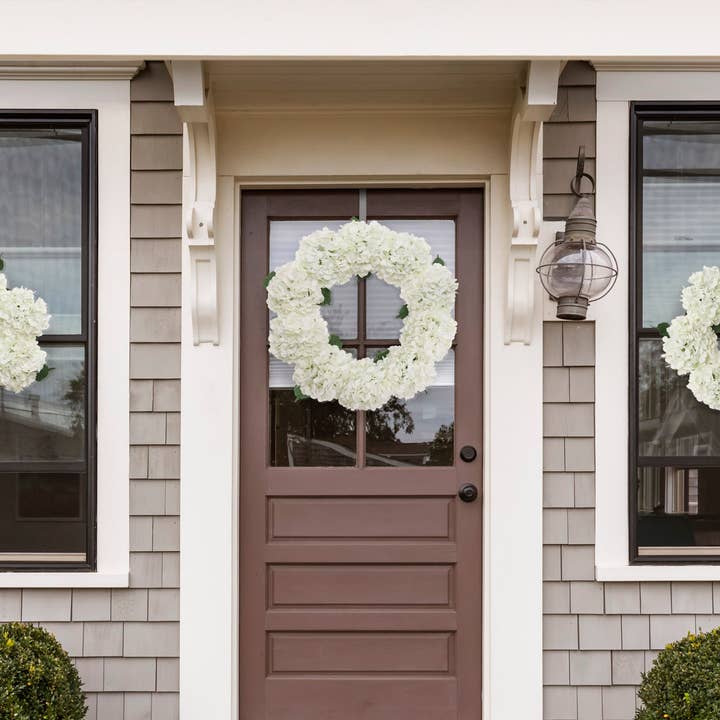 Larksilk - Wholesale Wreath - 2-Pack: 24" White Hydrangea Wreath With Grapevine Ring1