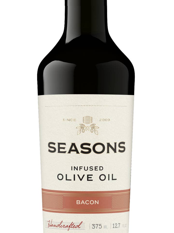 Bacon Infused Olive Oil for wholesale by Seasons Olive Oil & Vinegar Taproom