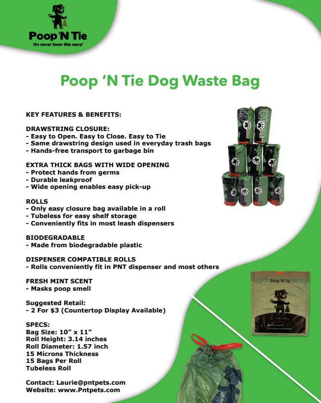 PNT Pets – wholesale Pet poo bag – Biodegradable Drawstring Closure Dog Poop Bag - 15 Bags/Roll6