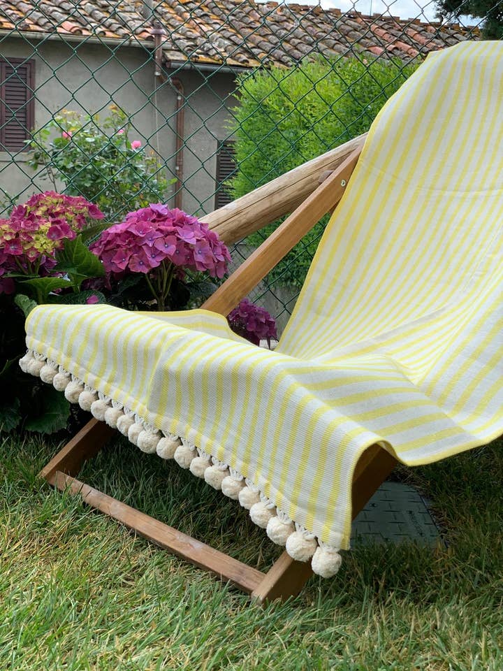 Striped beach towel with pompom for wholesale by BUSATTI