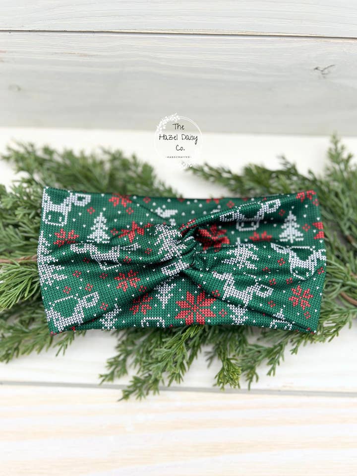 Christmas Cows Front Knot Headband for wholesale by The Hazel Daisy Co