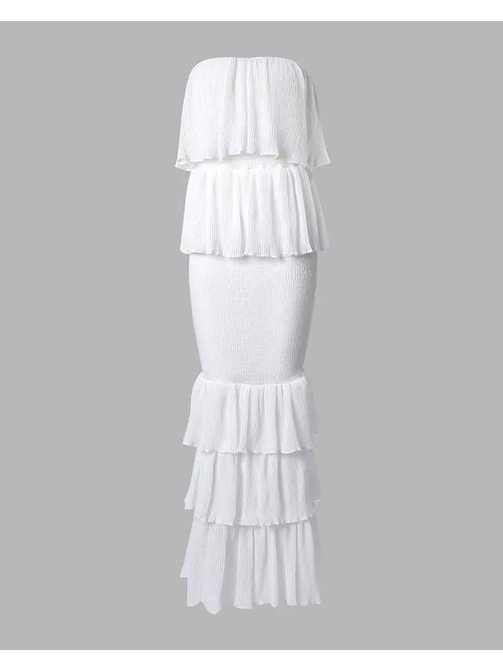 Queen Fashion - Wholesale Dress - Women's - bandeau shirred ruffle hem layered dress7