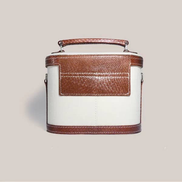 Red Salmon Leather And Linen Vanity Bag for wholesale on Faire1