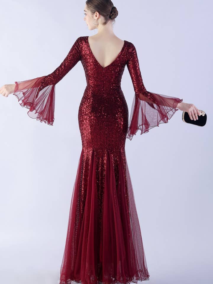 NINEXIS - Wholesale Dress - Women's - CWDMD3627_WAVY MESH BANQUET STAGE SEQUIN DRESS DRESS LONG2