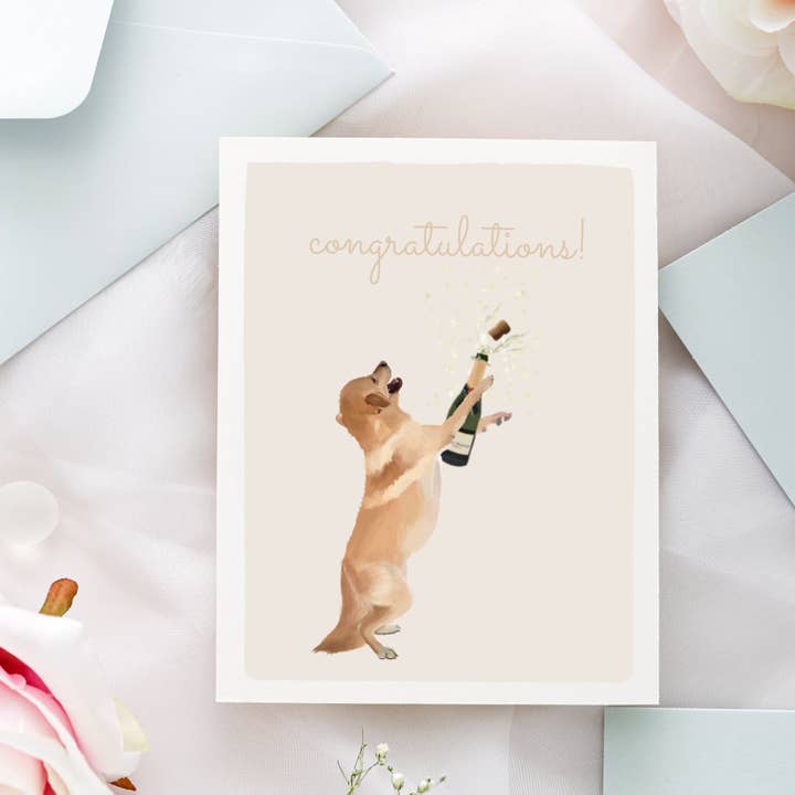 Pawssionate Art - Wholesale Congratulations Card - Labrador Congratulations Card - Popping Champagne2