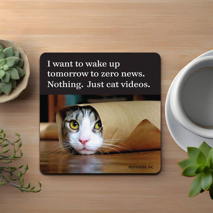 High Cotton Gifts - Wholesale Coasters - Zero News Cat Videos Coaster1