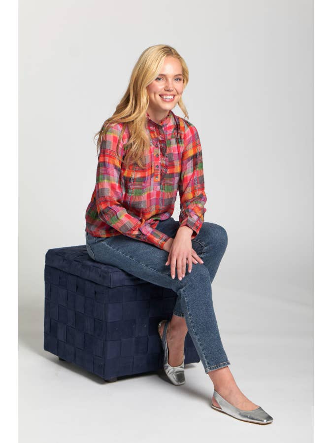 Ruffle Half Placket Blouse - Pink Multi for wholesale on Faire5