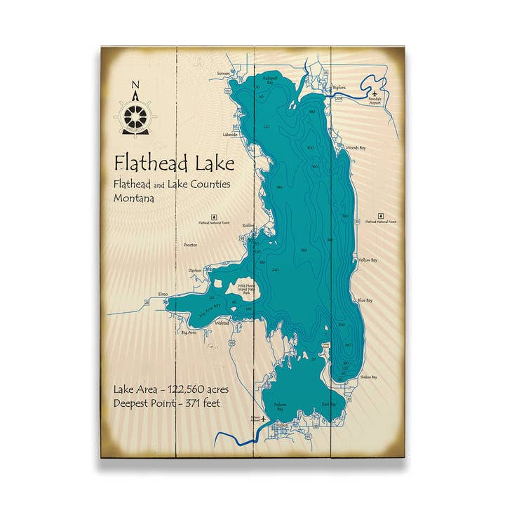 Flathead Lake, Montana - Wood & Metal Wall Art for wholesale by Old Wood Signs