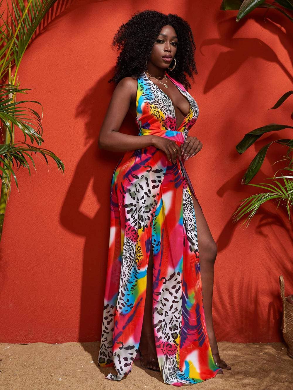 MULTICOLORE abito a coscia divisa con stampa leopardata sxy tie dye in vendita all'ingrosso su Faire3