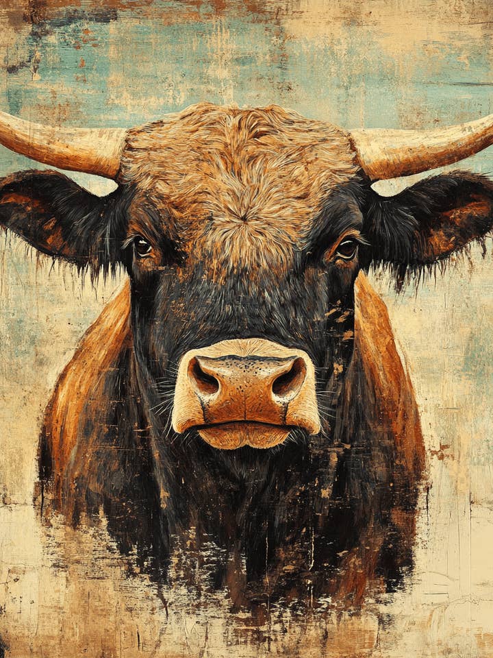 A Bunch of Bull - Impressions murales pour décoration d'intérieur de l'ouest et du sud-ouest — Œuvre d'art de 8 x 10 pouces — 11 pouces x 14 pouces mats pour la vente par Mowbi