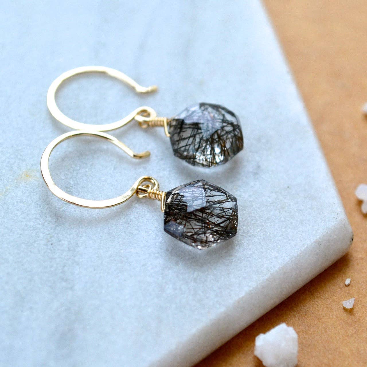 Foamy Wader - Wholesale Dangle Earrings - Wayfinder Earrings - haxagon black striped tourmalinated quartz earrings6