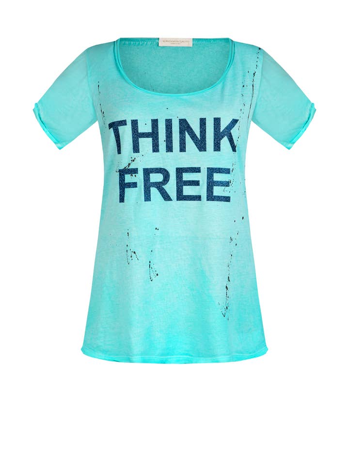 apiedinudinelparco - Wholesale Screen Printed T-Shirt - Women's - “think free” hand-dyed laminated T-Shirt1