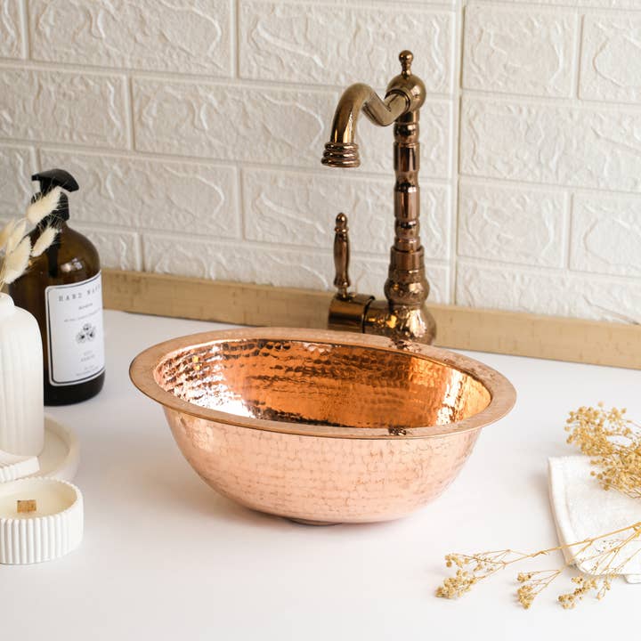 Oval Copper Drop-In Kitchen Sink | Handmade Copper Vessel Sink *Drain Cap Included* for wholesale by ALFIQ Copper