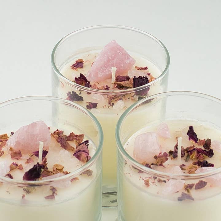 North Ave Candles - Wholesale Jar/Filled Candle - Crystal Candle / Rose Quartz | Rosewood + Bergamot2
