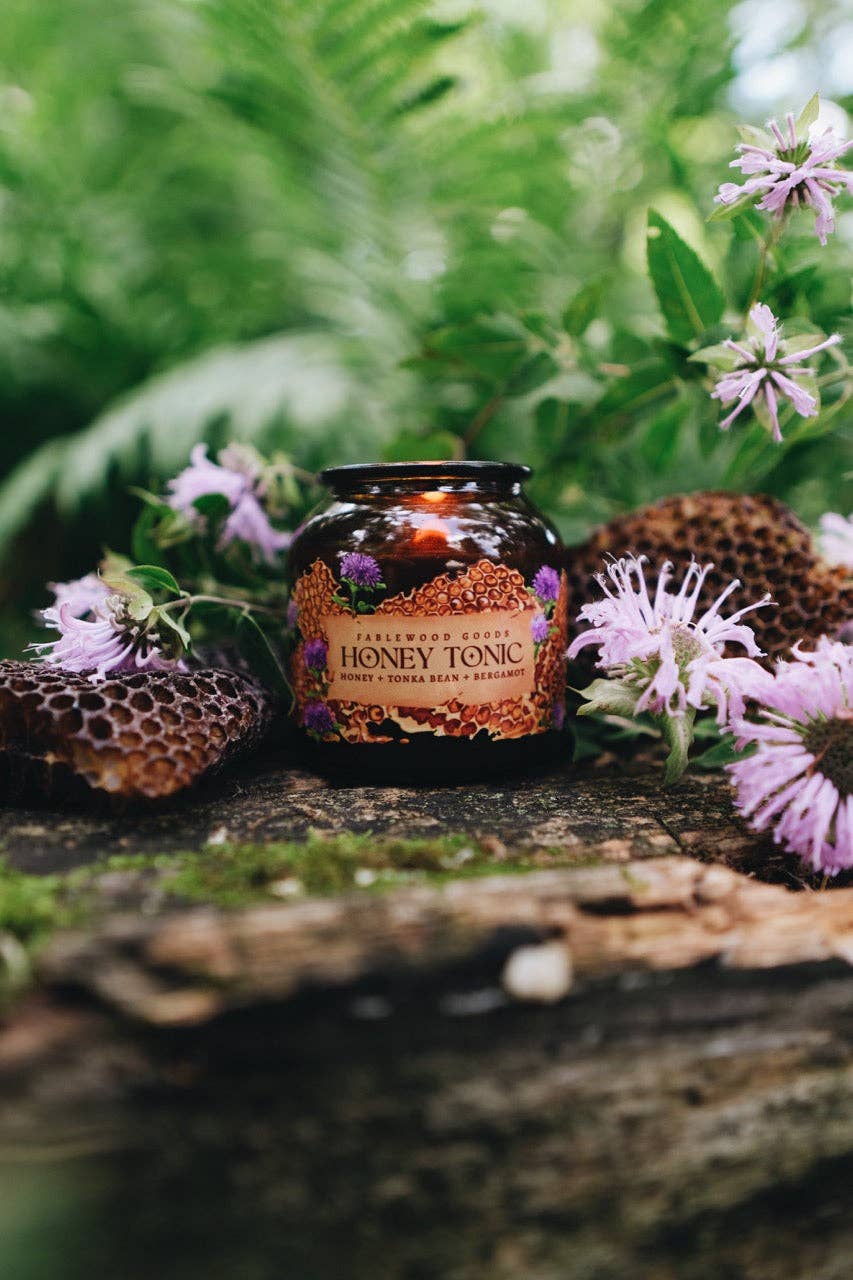 Fablewood Goods - Wholesale Jar/Filled Candle - Honey Tonic | 8oz Apothecary Soy Candle | Wild Beragmot, Honey and Tonka6