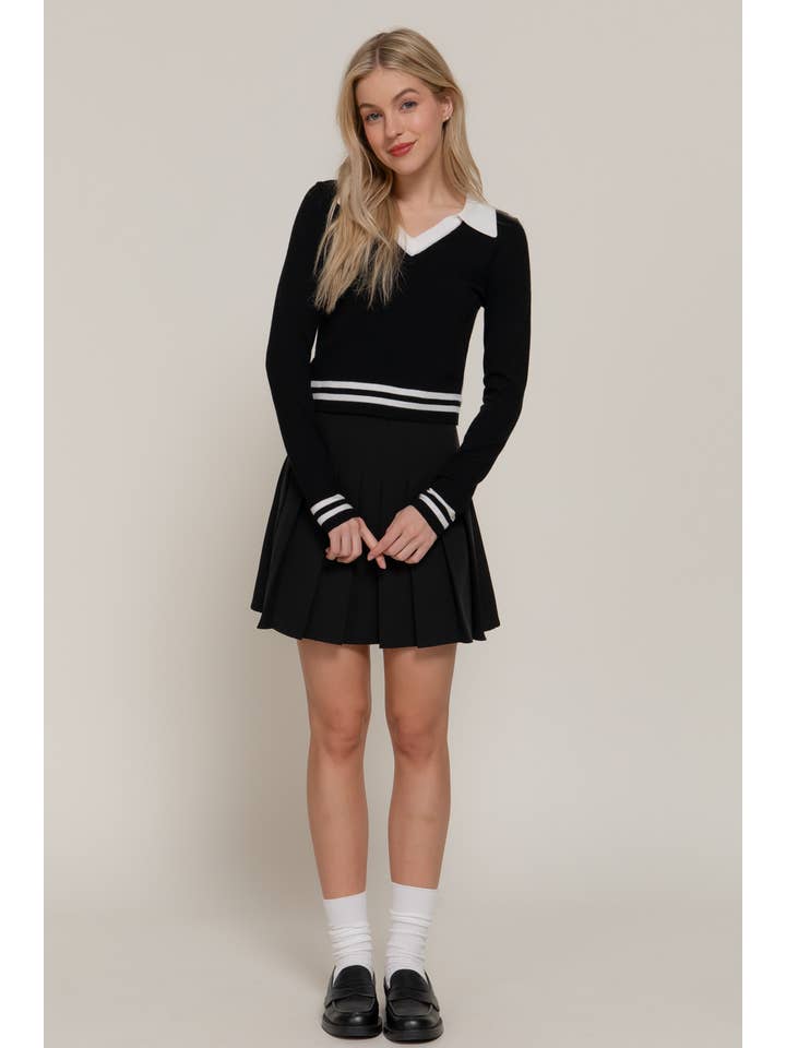 Active Basic | Active USA - Wholesale Knit Sweater - Women's - Long Sleeve Stripe Polo Sweater19