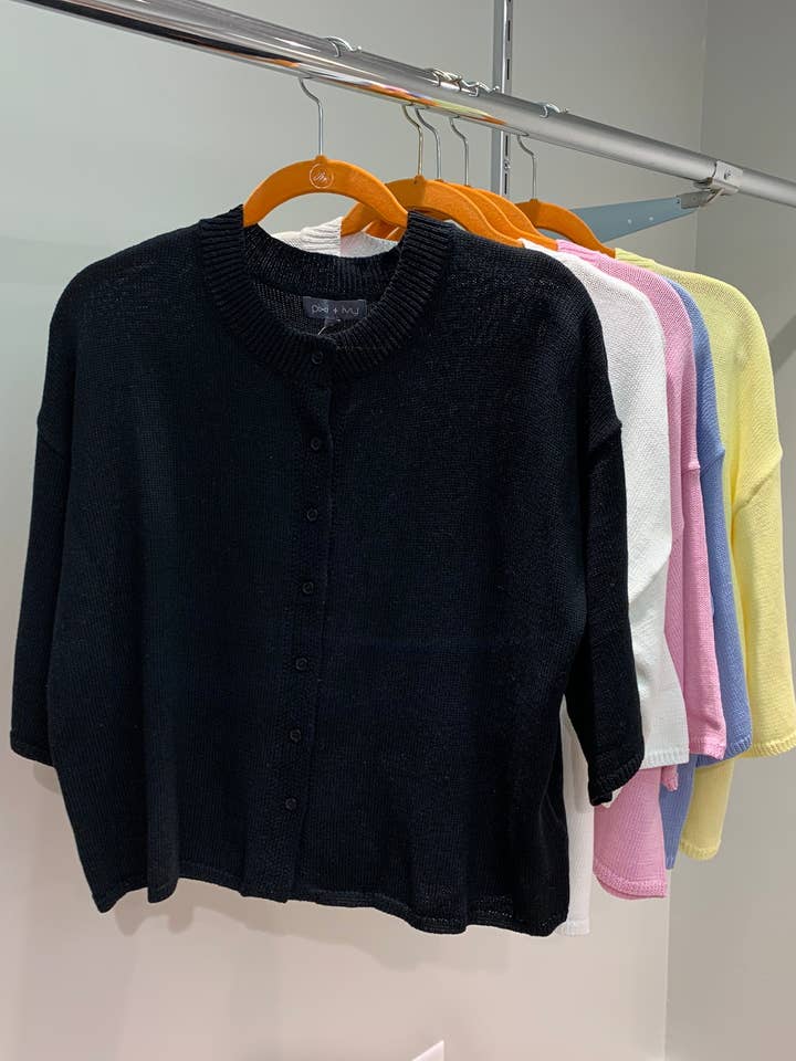 MBT 4125 Relaxed Half Sleeve Cotton Cardigan BLACK for wholesale by Pixi + Ivy