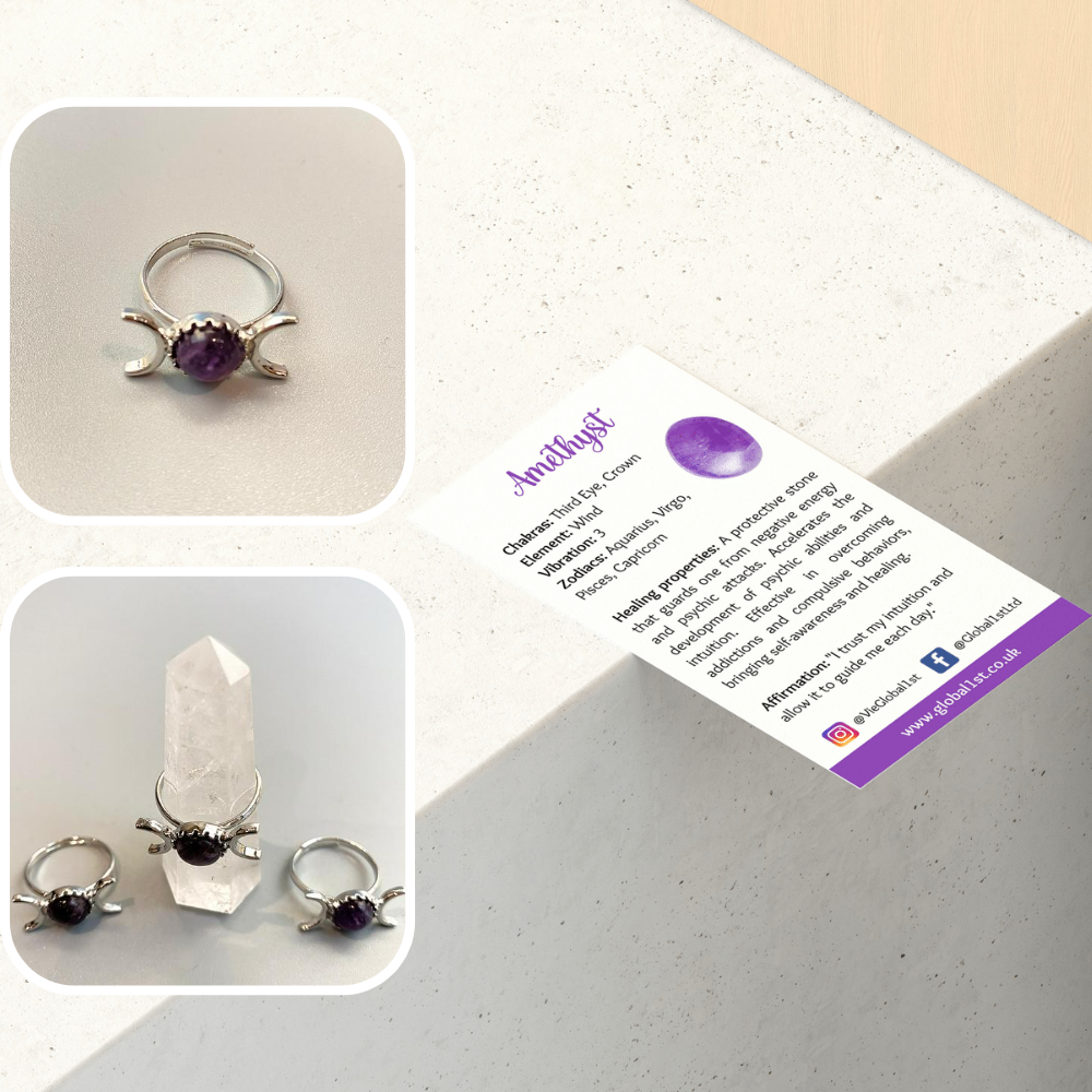 VIE – wholesale Single stone/solitaire ring – Adjustable Triple Moon Ring with 0.5cm Gemstone3