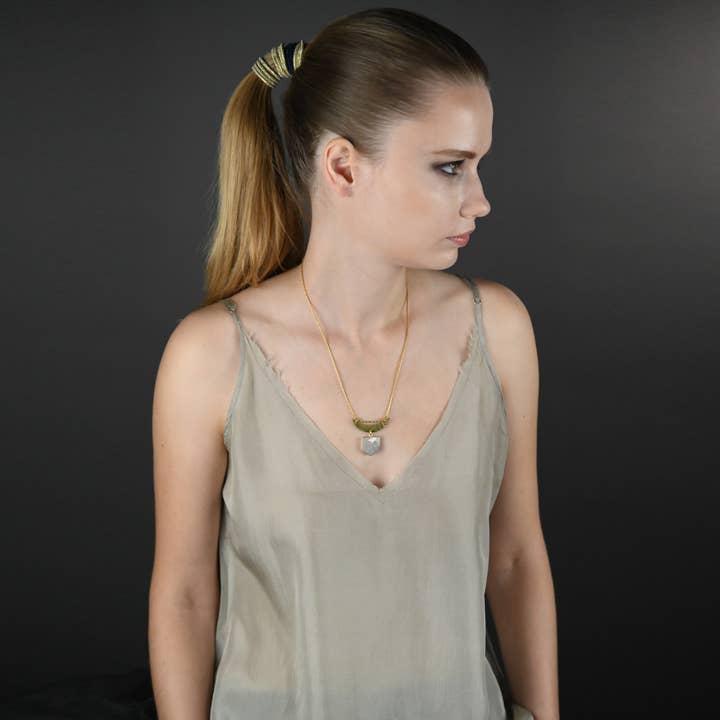 KBD Studio - Wholesale Pendant/Charm Necklace - Hammered Moon & Semi Precious Shield Necklace