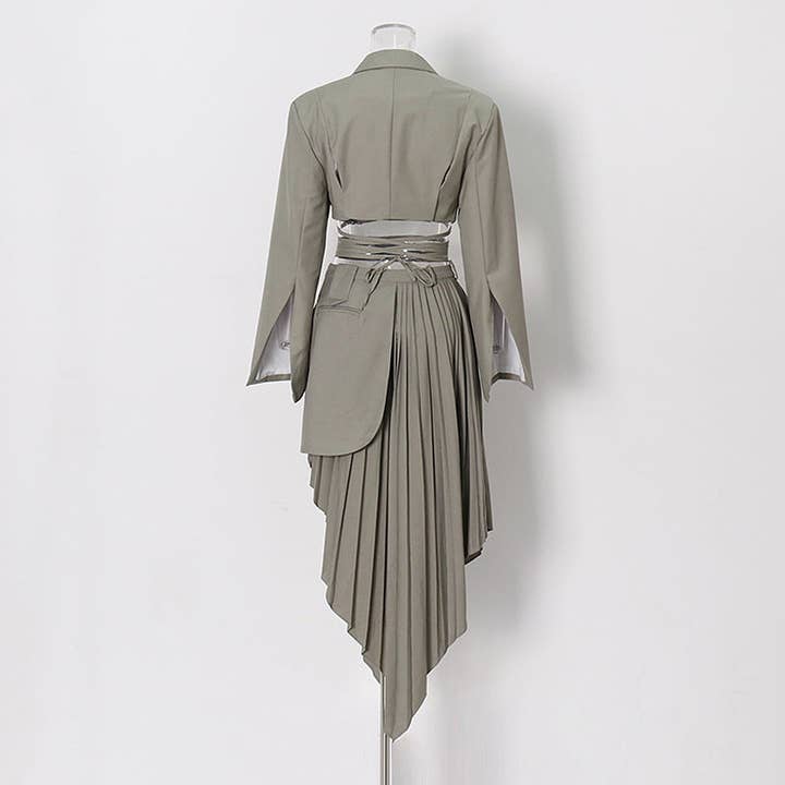 VividLux - Wholesale Top & Skirt Set - Women's - Spring Two Piece Set Blazer Women: Irregular Asymmetric Skirt Design, Fried Street Gas Field Trendy Suit