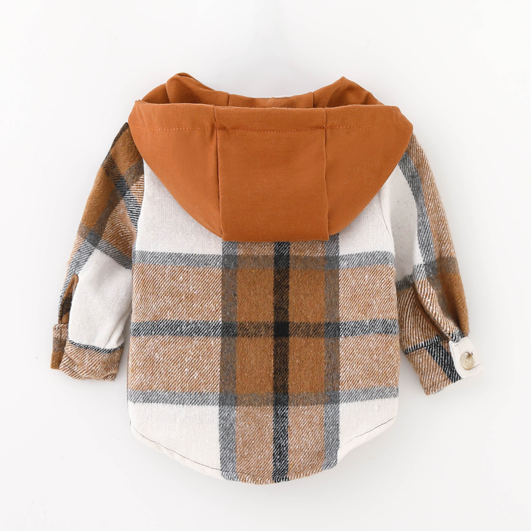 HAHA MAMA Clothing - Wholesale Jas - Kinderen - Capuchonjasje van bruin en grijs flanel voor kinderen10