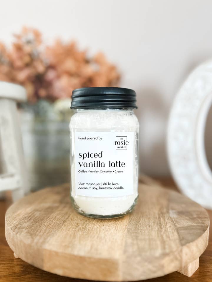 Spiced Vanilla Latte 16oz Mason Jar Candle for wholesale by The Rosie Market