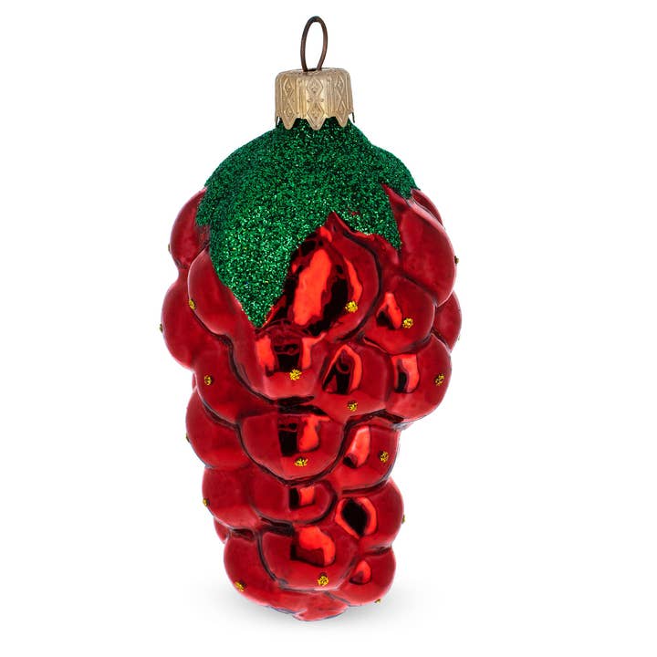 BestPysanky - Wholesale Ornament - Shiny Grape Cluster with Glittered Leaf Glass Ornament