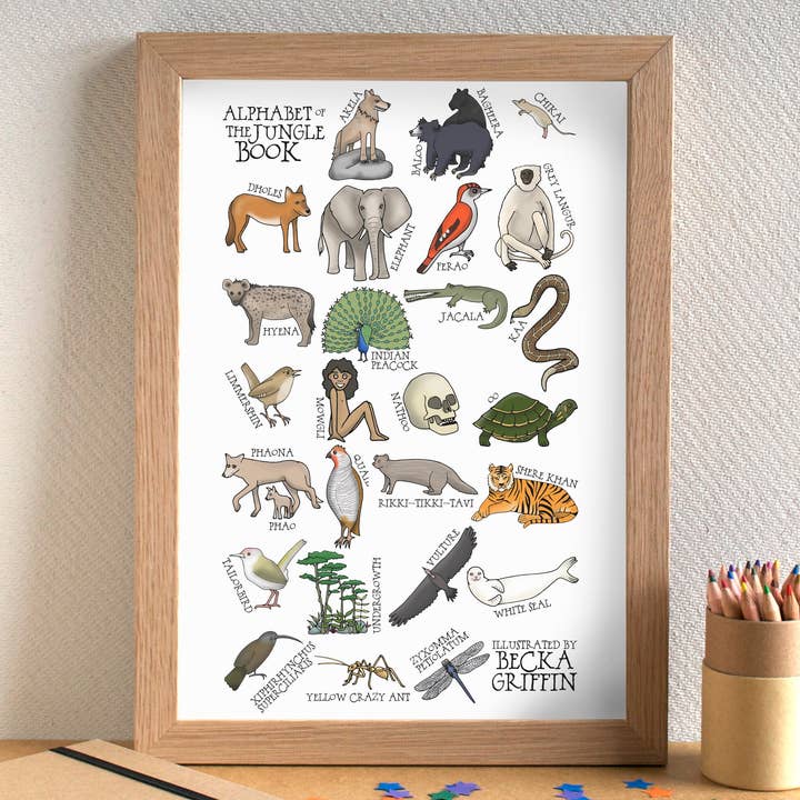 The Jungle Book Alphabet Art Print for wholesale by Becka Griffin Illustration