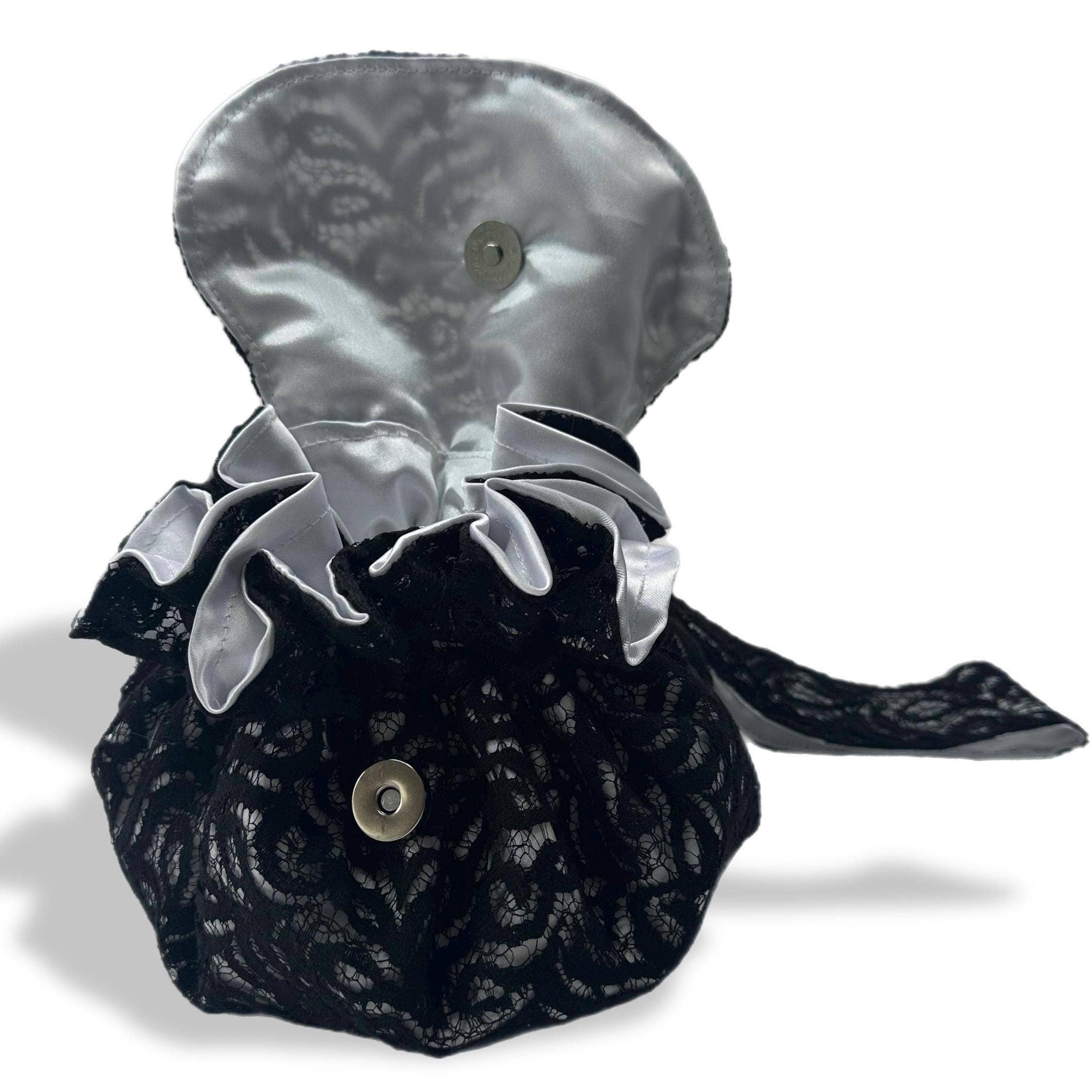 Go East Handmade - Wholesale Makeup/Cosmetic Bag - Black Lace Drawstring Makeup Bag with Silky Interior2