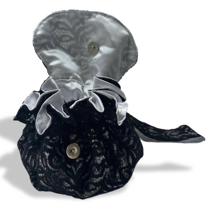 Go East Handmade - Wholesale Makeup/Cosmetic Bag - Black Lace Drawstring Makeup Bag with Silky Interior2