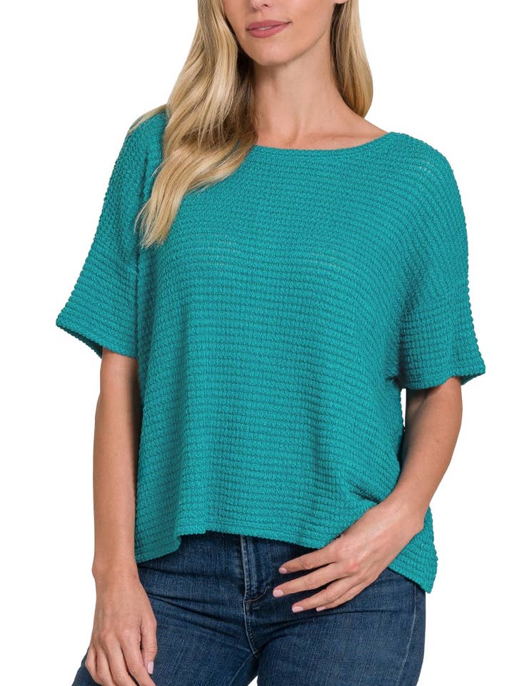 LT TEAL Drop Shoulder Short Sleeve Jacquard Sweater for wholesale on Faire