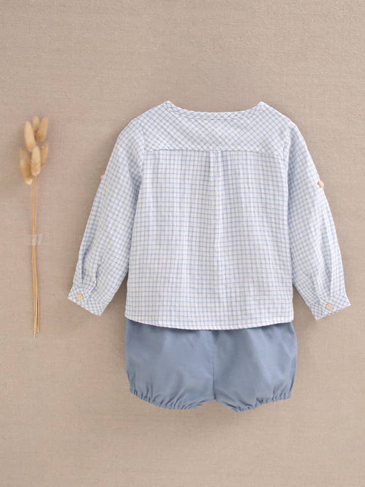 Dadati – wholesale Top & shorts set – Baby – Baby boy set light blue gingham shirt and shorts
