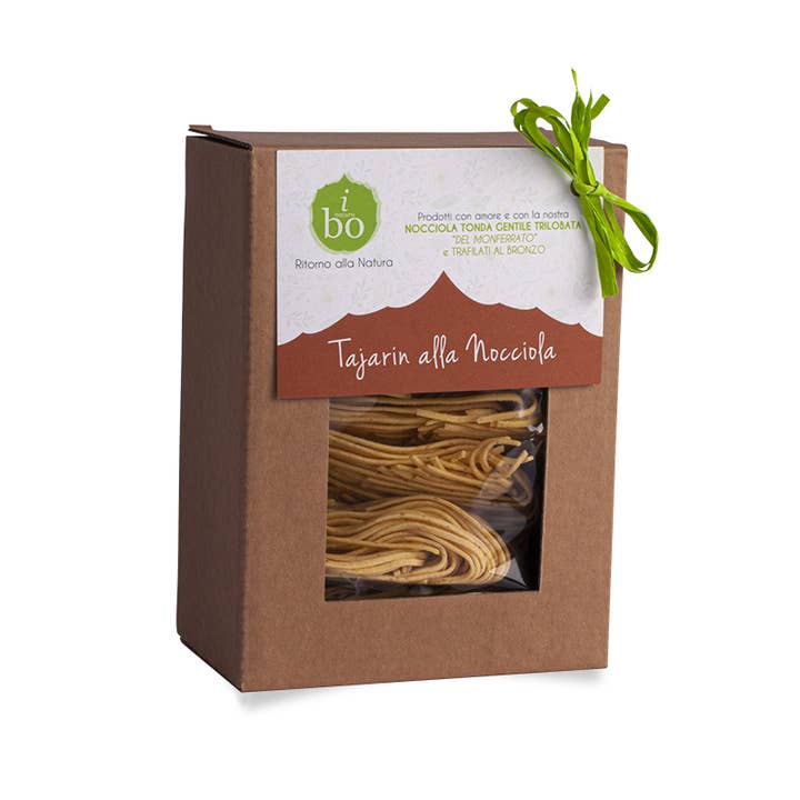 Tajarin dry egg pasta with hazelnut 250 gr box for wholesale by i Bò Natura