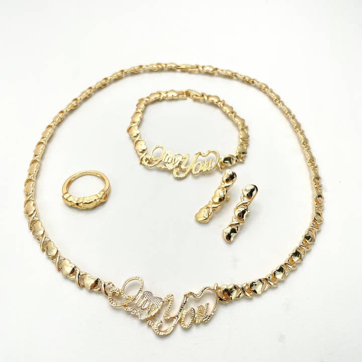 XoxO Design, 18-karätiges Gold, gefüllt mit Cubic Zirkonia, „I Love You Hug“ Wort Hug & Kisses für den Großhandel von Luxus Accessories