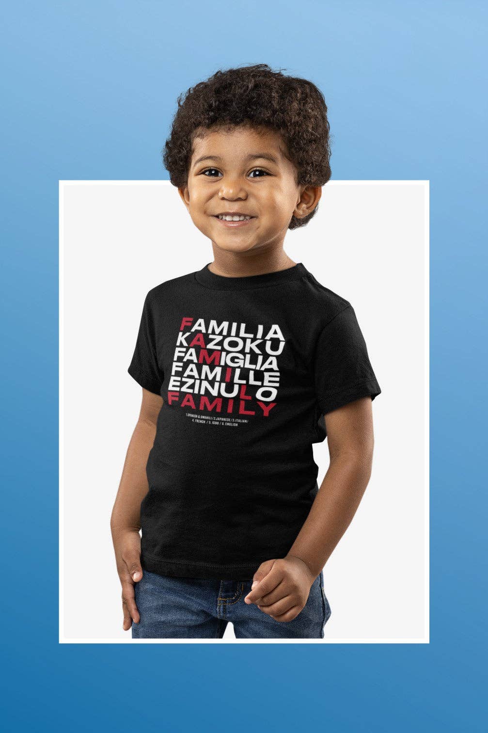 Black Family in Every Language - Unisex T-shirt (Kids) for wholesale on Faire