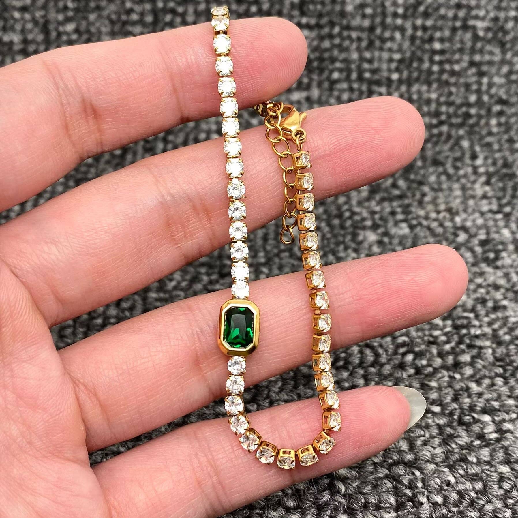 Mio Queena - Wholesale Link & Chain Bracelet - Full Zircon 3mm 18K Gold Plated Stainless Steel Bracelet-FGS2