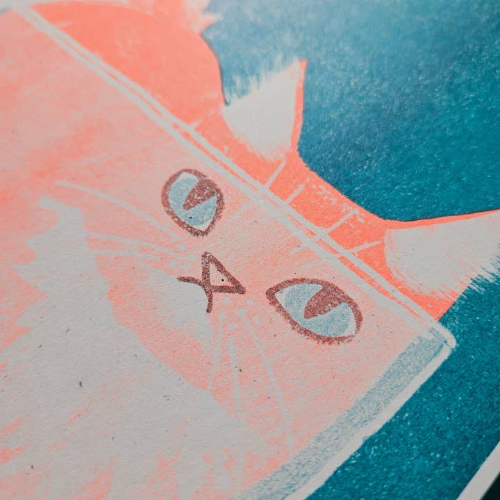Bromstad Printing Co. - Wholesale Art Print - Orange Cat in a Bowl - Risograph Print2