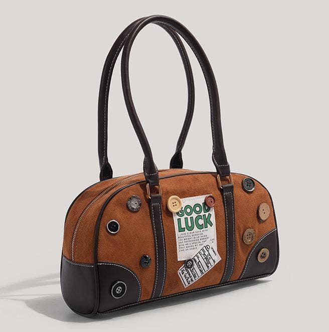 Brown Buttons random bowling Handle Bag for wholesale on Faire4