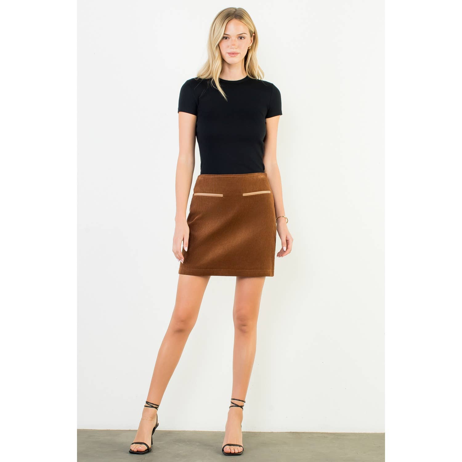 BROWN High Waist Corduroy Mini Skirt for wholesale on Faire0