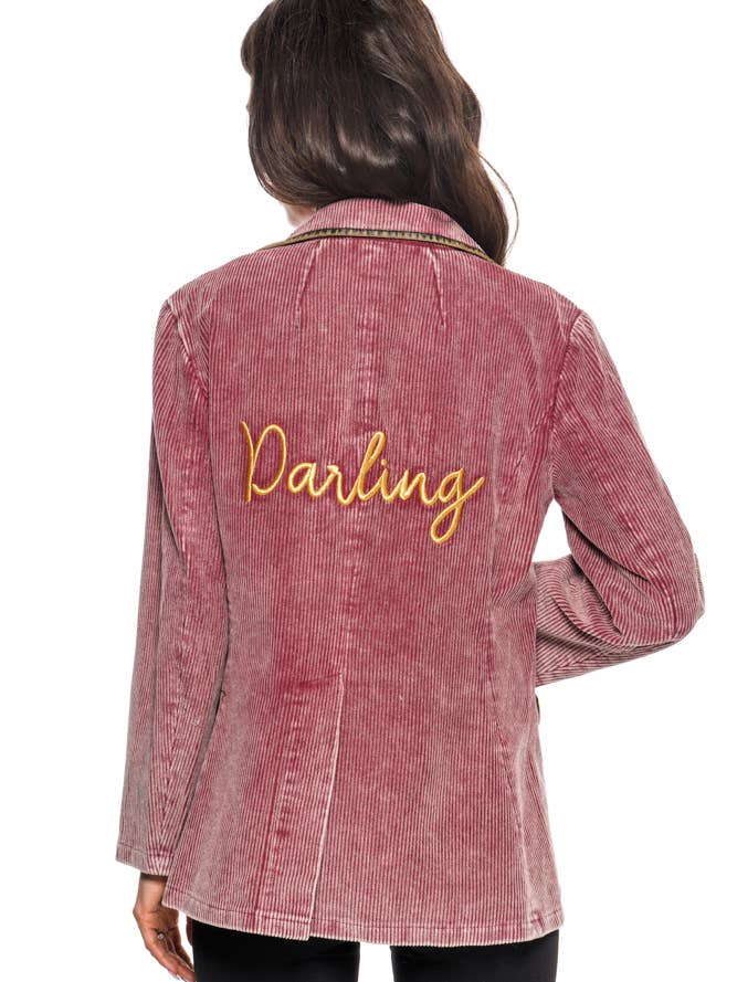 BS2506 - "Darling" Broderad Sammetscorduroy Kavaj för wholesale av Adore
