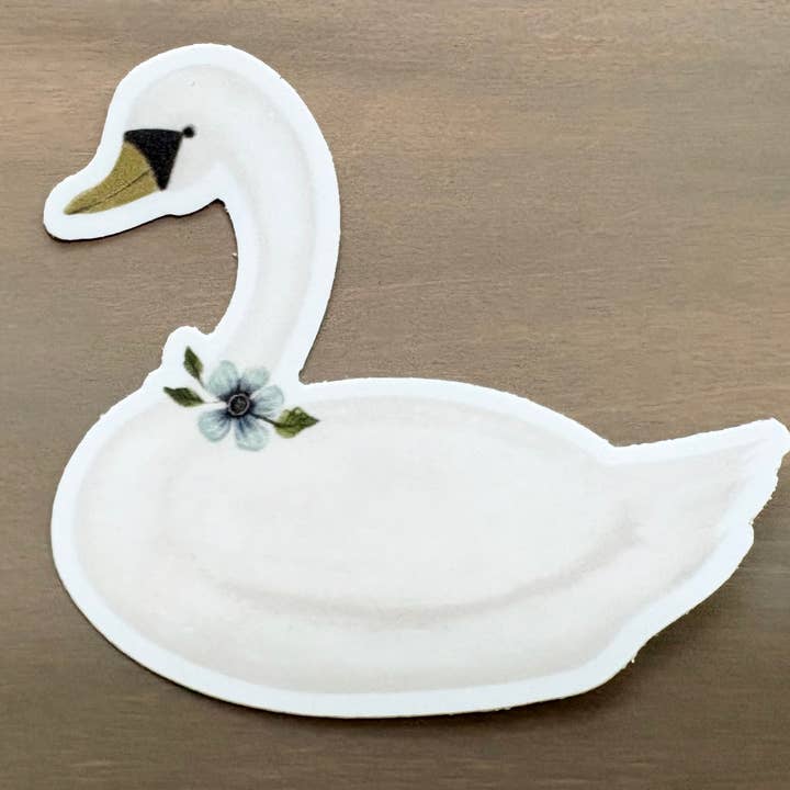 Graceful Swan Handpainted Waterproof Vinyl Sticker for wholesale by Maryellen Kim Art And Design