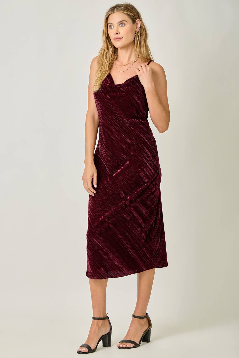 Mystree - Wholesale Dress - Women's - 61297 Cowl Neck Crinkle Velvet Slip Dress6