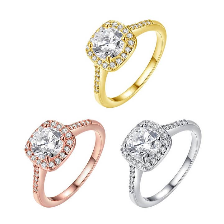 18K Gold-Plated Halo Ring Made with Elements for wholesale by Golden NYC Jewelry