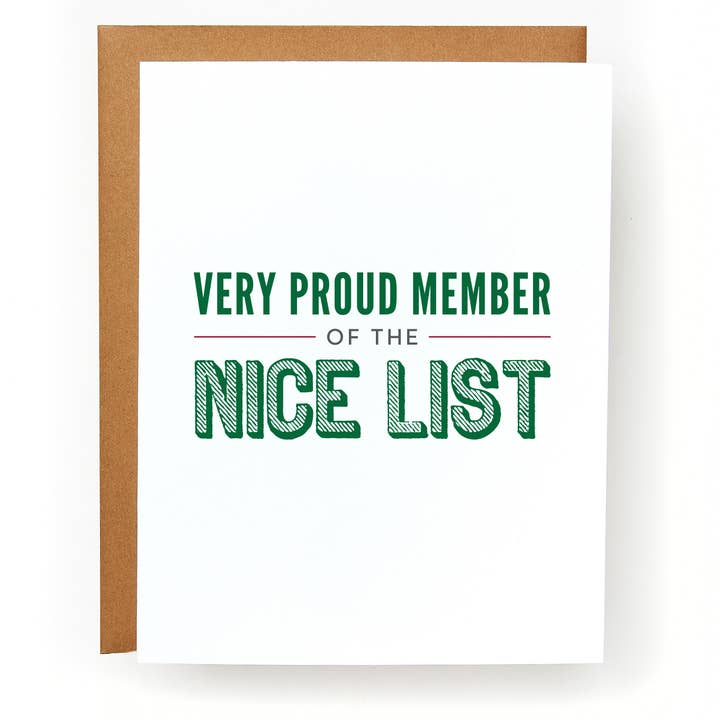 Long Standing Member of the Nice List Greeting Card for wholesale by Red Headed Stepchild Paper Co.