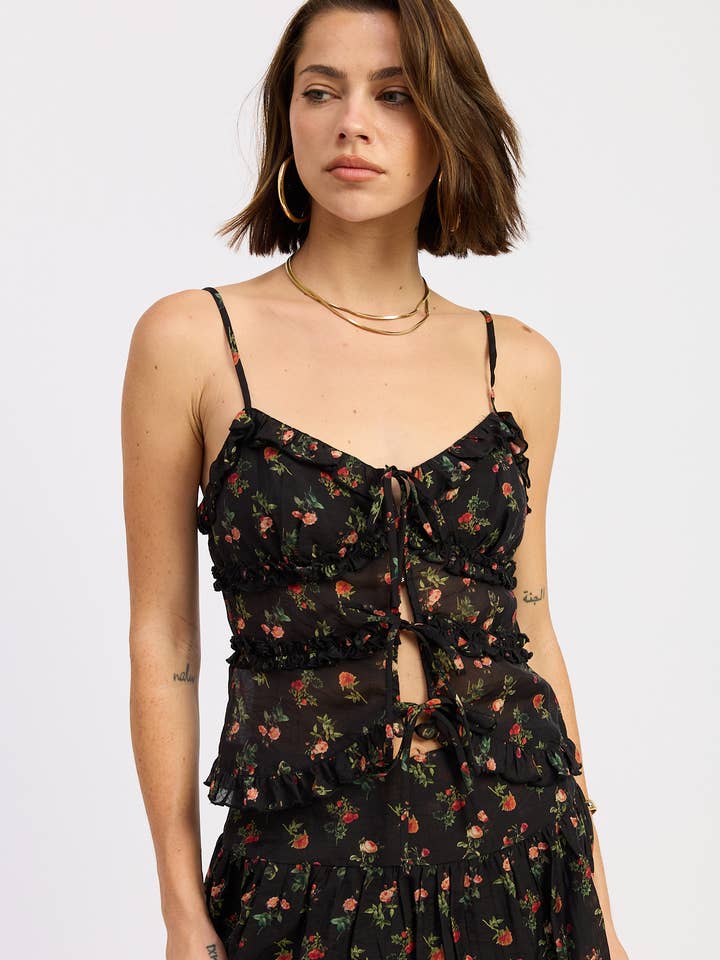 RUFFLED CAMI TOP WITH FRONT TIE for wholesale by Emory Park