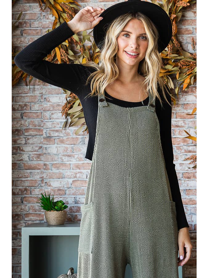 7th Ray - Wholesale Overalls - Women's - Rib Knit Wide Leg Adjustable Strap Overall Jumpsuit J5293