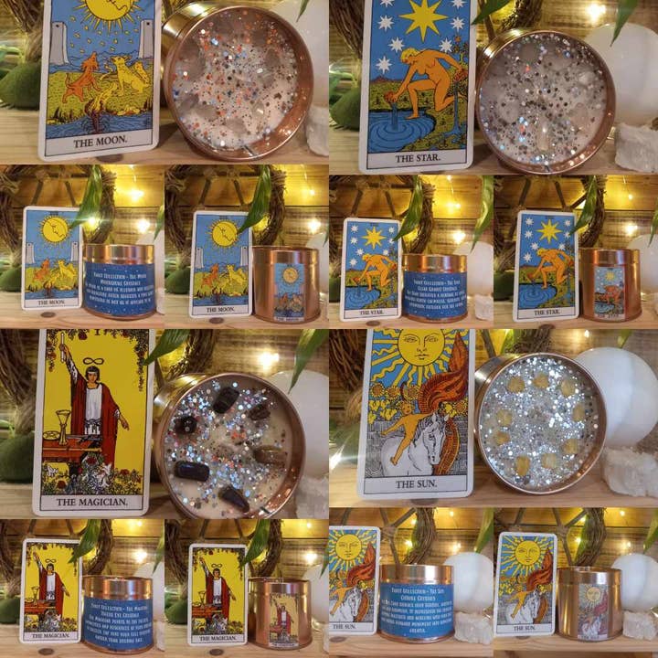 Handmade Tarot Card Soy Wax Candles Crystals Gift Fortune for wholesale by Cosy Rosie Candles
